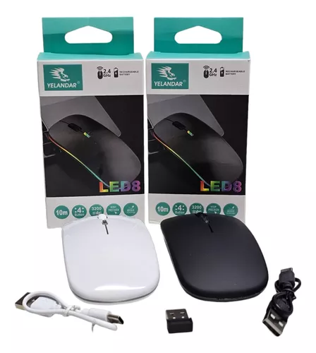 Mouse rgb inalambrico recargable yelandar led8