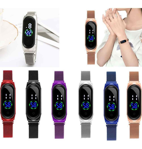 Reloj digital con malla de acero - - - - - -